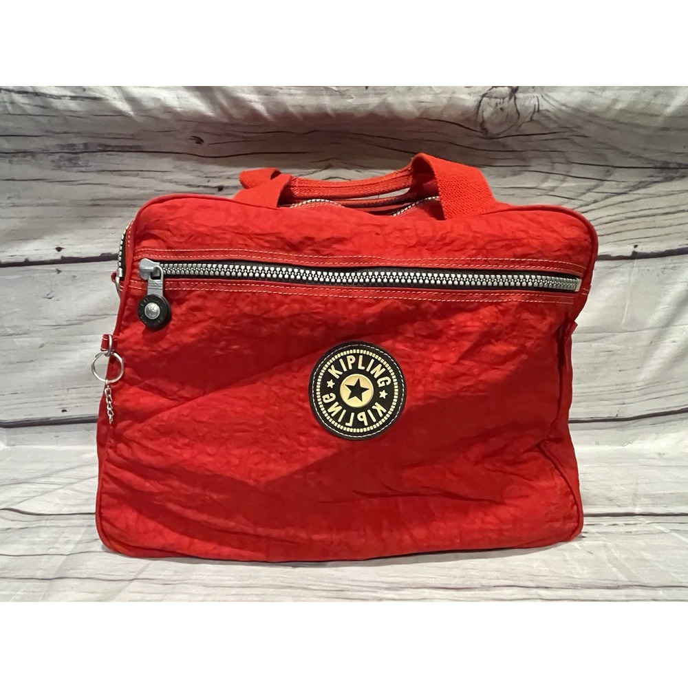 Kipling Large Duffle Red Luggage Travel Gym School 90's VTG Y2K * Inside Stain*